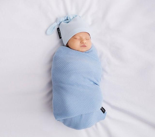 Blue light knitted bamboo swaddle blanket